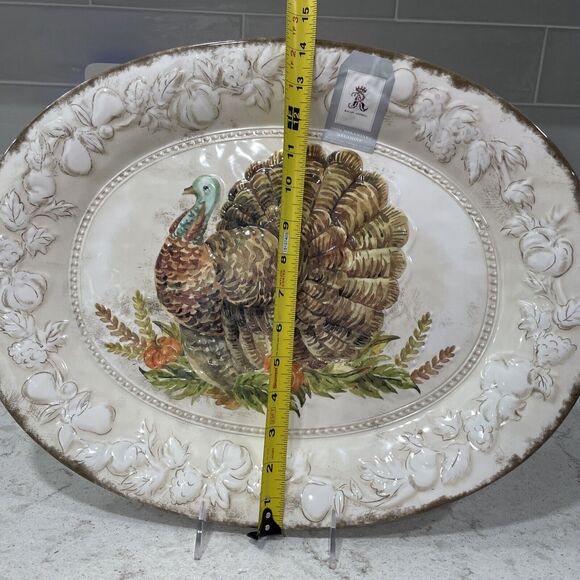 Turkey Platter Rustic Melamine Serving Thanksgiving 18.5 x 14.25” Rachel Ashwell - Picture 7 of 8